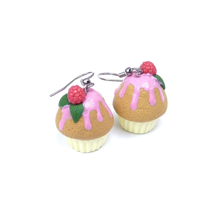 Kolczyki muffinki z polewą i malinami