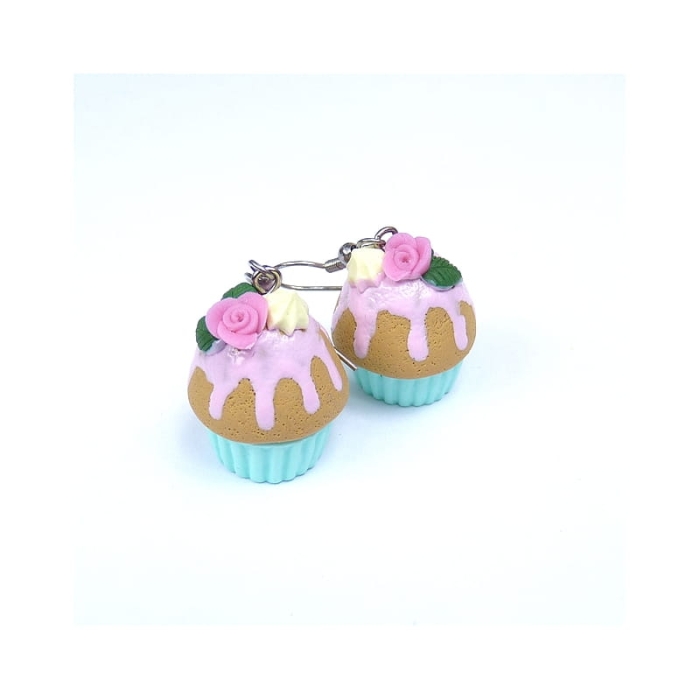 Kolczyki muffinki z polewą i różami