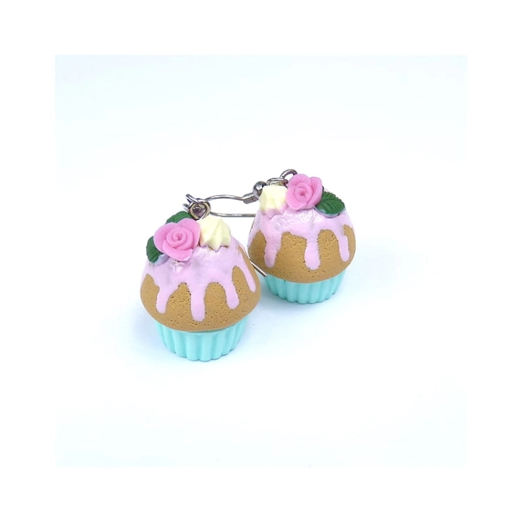 Kolczyki muffinki z polewą i różami