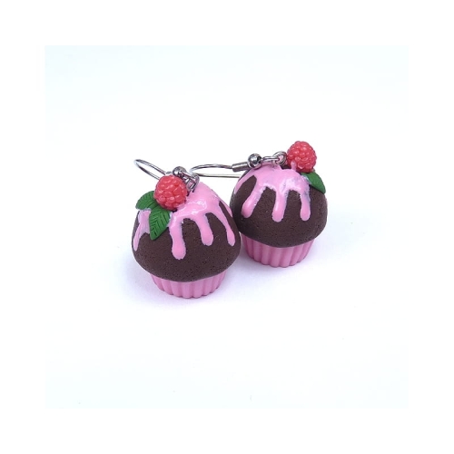 Kolczyki muffinki z polewą i malinami