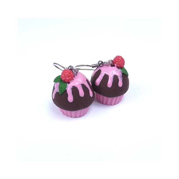 Kolczyki muffinki z polewą i malinami