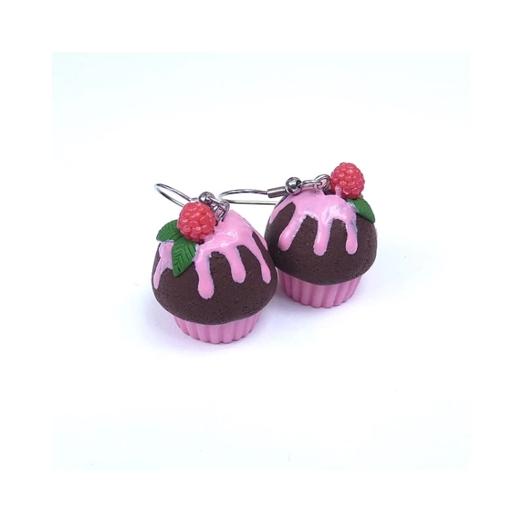 Kolczyki muffinki z polewą i malinami