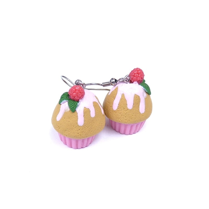 Kolczyki muffinki z polewą i malinami