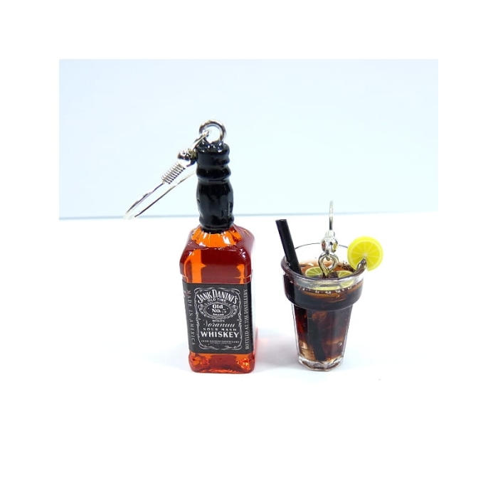 Kolczyki buteleczka i szklanka whisky