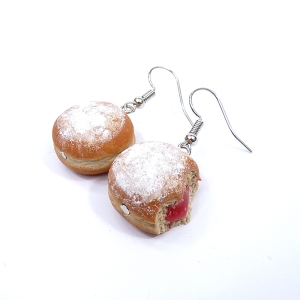 Kolczyki pączki z cukrem pudrem i różą